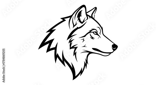 Striking wolf head profile illustration conveying power and wild spirit, perfect for modern branding and athletic designs.