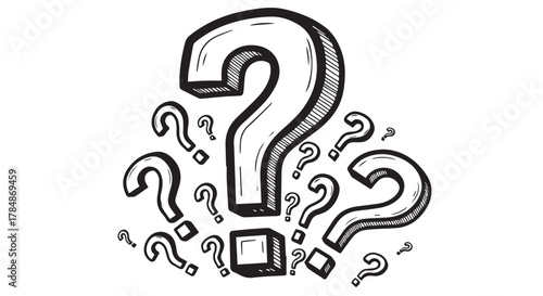 Handdrawn question mark cluster, isolated on transparent background