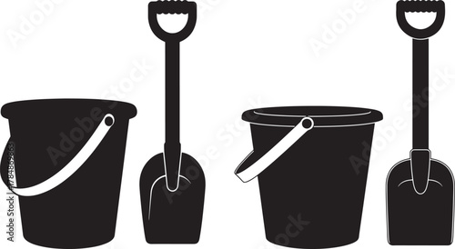 Two buckets and two shovels beach toy silhouette