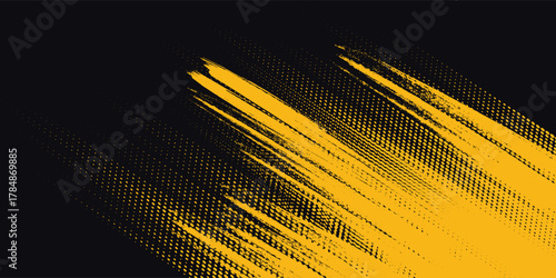 Halftone yellow dots pattern and black gradient grunge texture background. Dotted line comic sport style eps10