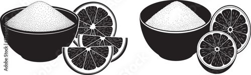 Two bowls of sugar with orange slices silhouette