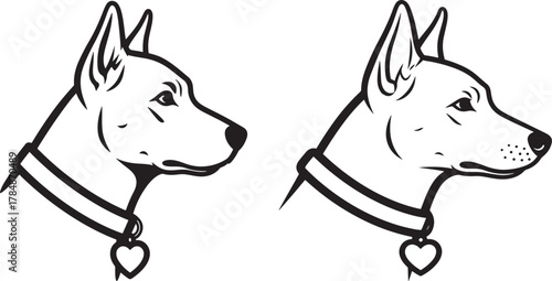 Two dog heads side profile silhouette