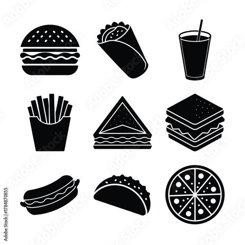 Fast Food and Junk Food Icon Set vector illustration