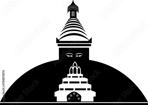 Swayambhu Stupa Silhouette | Minimal Vector Illustration of Iconic Buddhist Temple in Kathmandu, Nepal