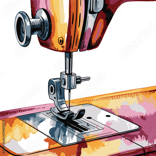 sewing machine Artistic watercolor close up