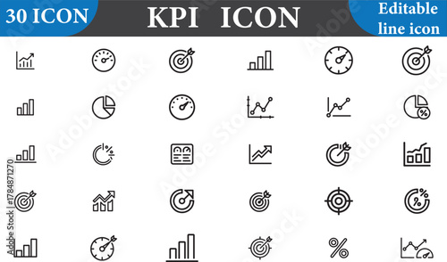 Collection of key performance indicator icons isolated on white background