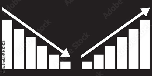 Financial growth and decline bar chart illustration. showing opposite financial trends with bar charts and dollar symbols, representing business growth and economic decline conceptEPS10/AI.
