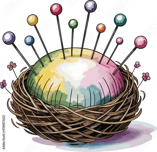 swing Easter Colorful egg pincushion in a bird s nest
