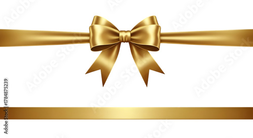 Elegant golden ribbon and bow isolated on transparent background, symbolizing luxury, celebration, and gift wrapping