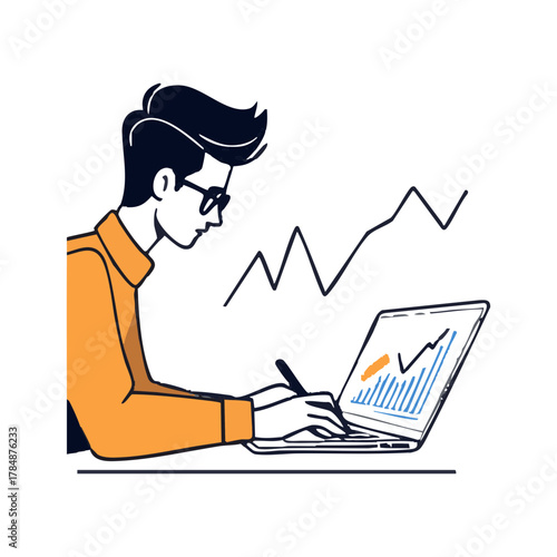 A man with a laptop — analytics, graphs, business growth and modern technologies