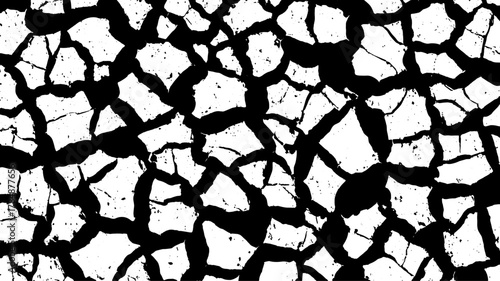 Hand-drawn cracked surface pattern in black and white. Digital vector illustration featuring a rough texture and unique abstract design.