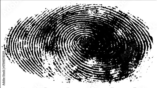 Fingerprint engraving in black and white. Vintage hand-drawn outline vector illustration with stipple texture and design elements.