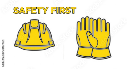 Safety first concept with helmet and gloves isolated on transparent background