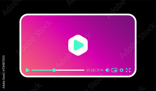 Professional gradient media player with rounded edges, volume slider, and detailed control bar. Designed for elegant web projects, movie services, and multimedia apps