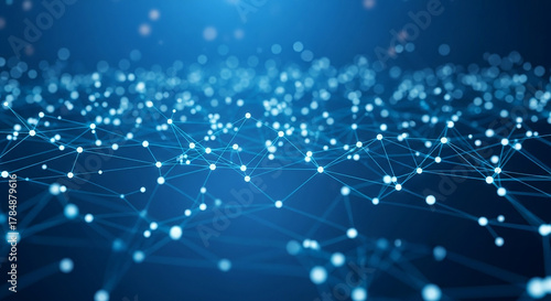 Abstract glowing blue network of connections and nodes in digital space