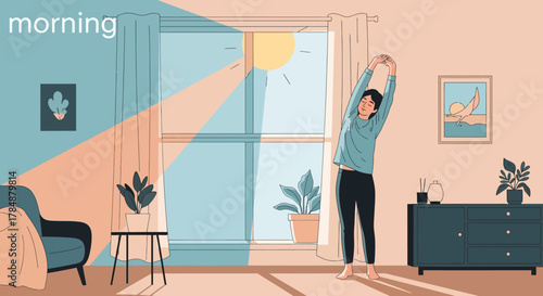Authentic Morning Routine Flat Vector Illustration