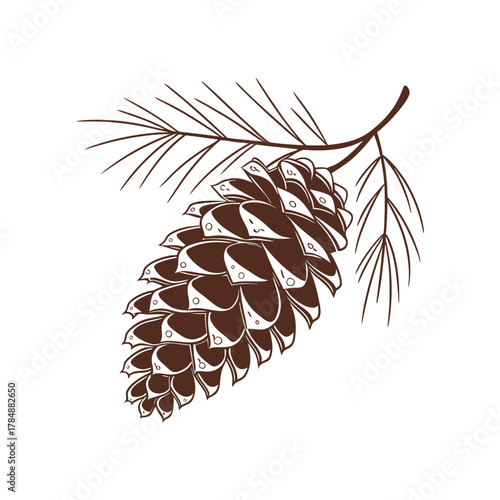 Brown Christmas Pinecone Vector Illustration Isolated