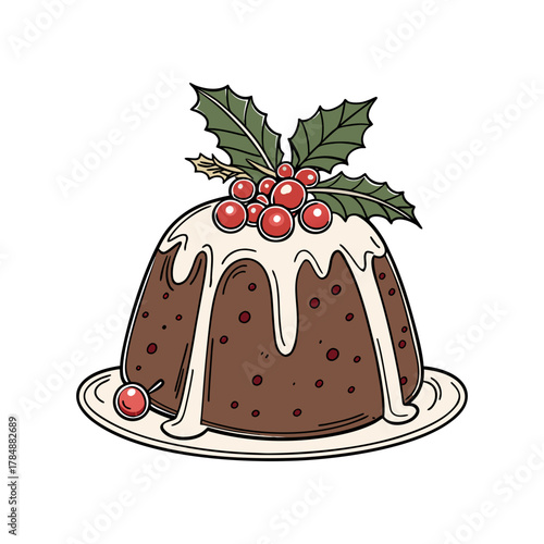 Brown Christmas Pudding Vector Illustration Isolated 1