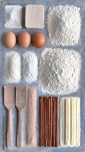 Culinary Artistry in a Kitchen Flat Lay: Exquisite Baking Essentials and Gourmet Ingredients for Wholesome Sweet Creations