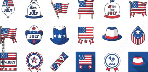 Festive collection of patriotic symbols celebrating American Independence Day.