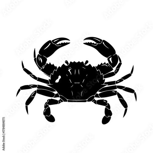 A striking black silhouette of a crab with its claws raised.