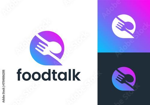 spoon fork and chat talk logo. Order online food vector design concept