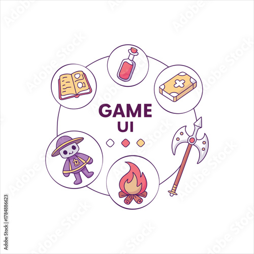 Cartoon Game UI Elements Set – Fantasy RPG Interface Icons Collection