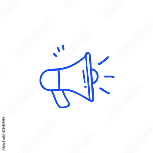 Blue outline of a megaphone emitting sound waves