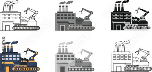 Modern factory with robotic arm and conveyor belt, symbolizing automation and industry.