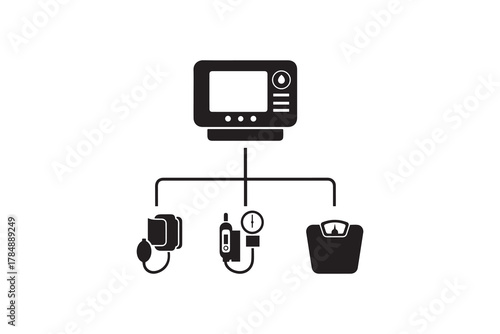 Medical iot system with blood pressure cuff glucose meter and scale Silhouette Clipart