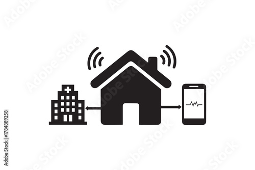 Telemedicine Remote Patient Monitoring Silhouette Smart Home Healthcare Technology Concept Art