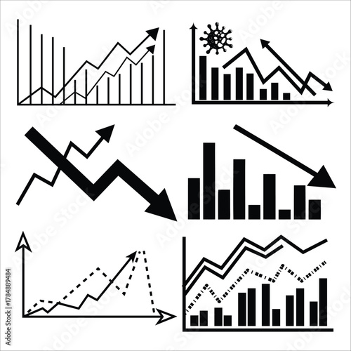 Crypto Currency, Market Growth & Economy Vector Icons.