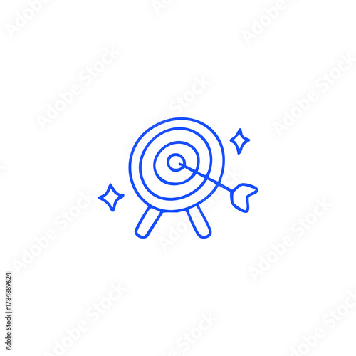 Blue line art shows a bullseye hit with success stars