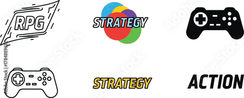 Diverse video game genre icons and controllers represent digital entertainment.