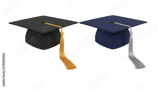 Graduation caps and mortarboards collection isolated on transparent background