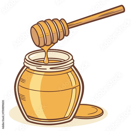 jar of honey and a spoon on white background