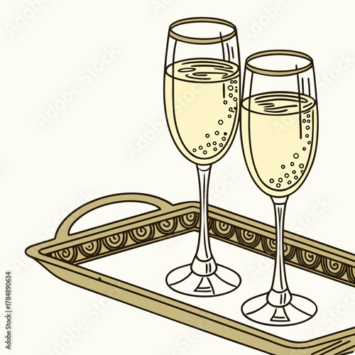 two glasses of champagne vector illustration