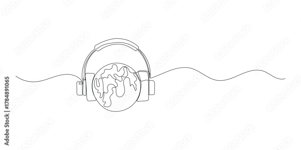 Obraz premium Continuous one line drawing world music day concept headphone