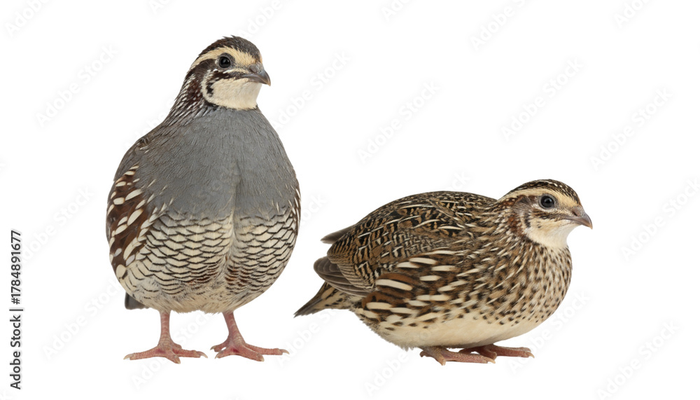 Fototapeta premium Small brown quail birds collection isolated on transparent background