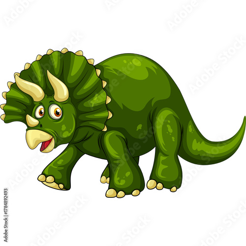 Cartoon Green Triceratops Dinosaur Transparent Background Jurassic Creature Standing