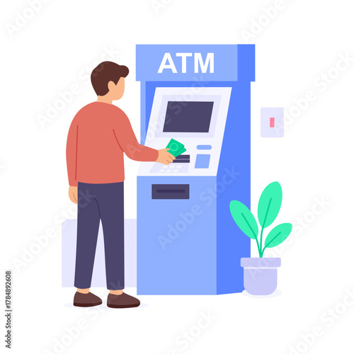Withdrawing Cash, taking money from atm or bank