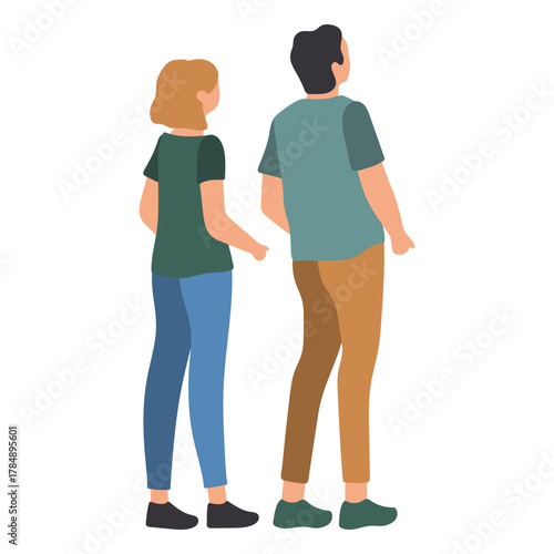 Couple Standing and Looking Upward Illustration