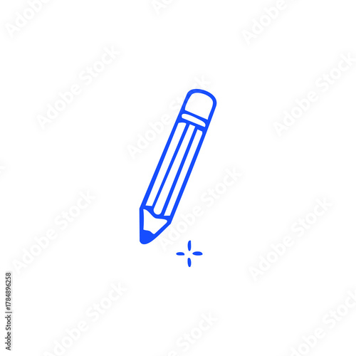 Simple line drawing of a blue pencil with an eraser