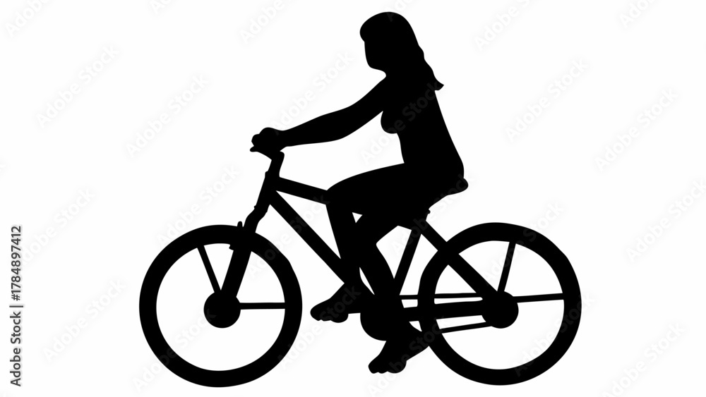 Obraz premium Silhouette of woman riding bike for fitness, recreation, and eco friendly transportation, promoting wellness