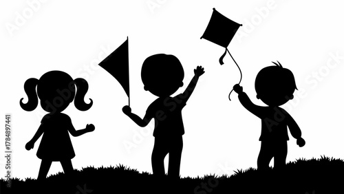 Cheerful children enjoy flying kites on a sunny day vector illustration perfect for childhood themes and designs