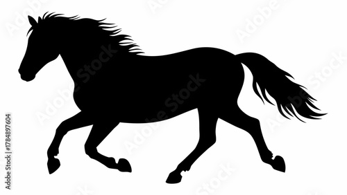 Dynamic black silhouette of a powerful horse galloping with mane flowing majestically