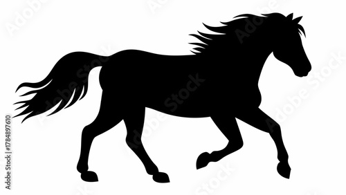 Dynamic black silhouette of a powerful horse in full gallop, embodying freedom and speed.