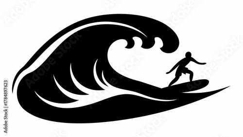Dynamic surfer rides powerful ocean wave catching the perfect crest for thrilling water sport adventure