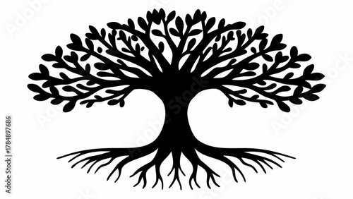Striking black tree of life silhouette symbolizing growth, strength, and connection for modern design