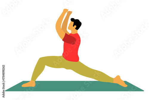 Person in Warrior One Pose Yoga Illustration